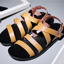 Летние модели в Корейском стиле пляжная обувь открытым носком кожаные римские сандалии Мужская Ретро сандалии тапочки туфли для подиума