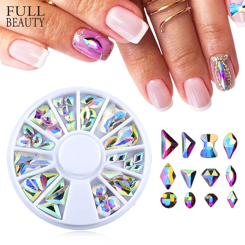 

60pcs Mixed Nail Art Decorations Wheel AB Rainbow Triangle Rhombus Diamond Flatblack DIY Jewelry Gel Polish Accessory CHP49-P60