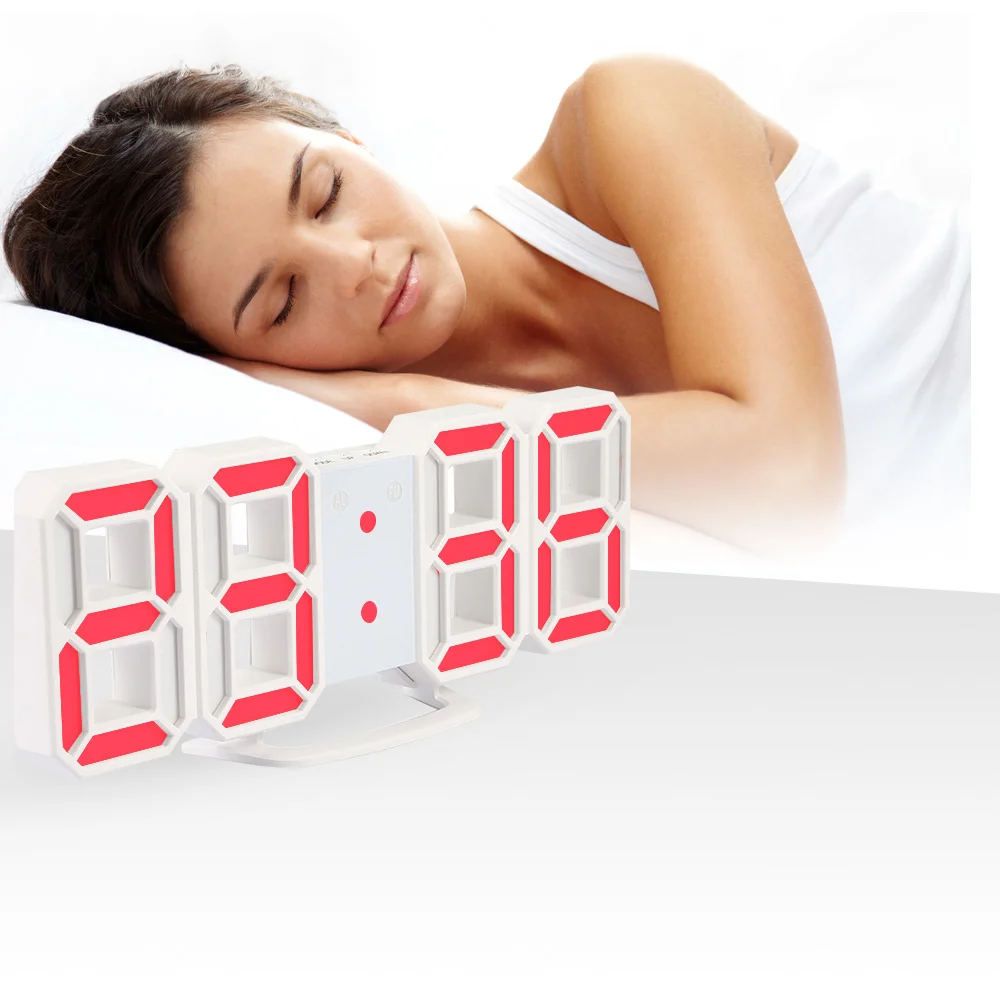 

3D LED Digital Wall Clocks 24 / 12 Hours Display 3 Brightness Levels Dimmable Nightlight Snooze Function for Home Kitchen Office