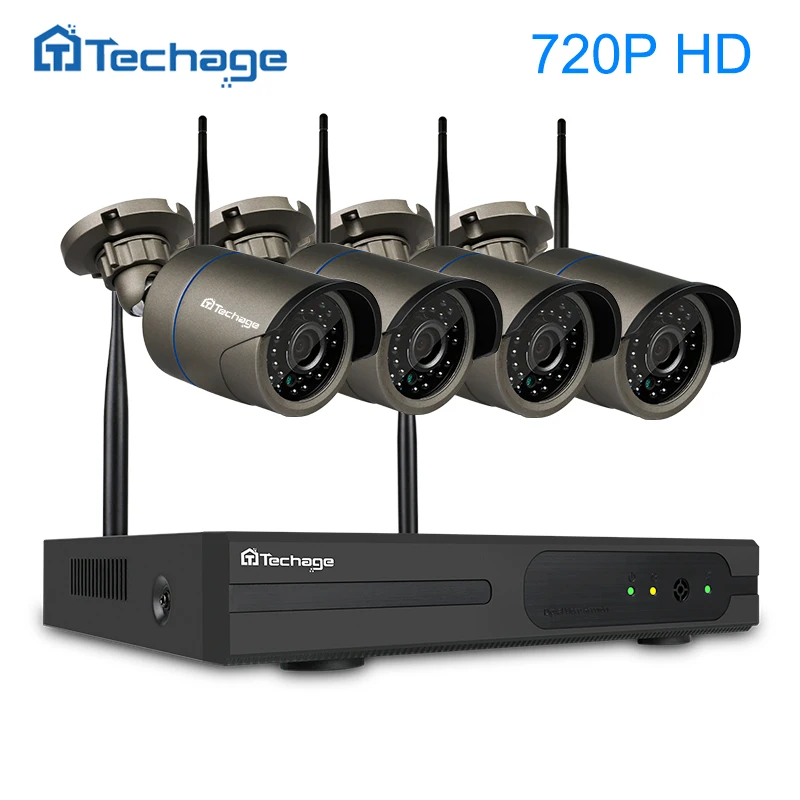 

Techage 4CH Wireless NVR Kit Wifi CCTV System 720P 1.0MP IR Indoor Outdoor Security Camera P2P Video Surveillance Set 1TB HDD