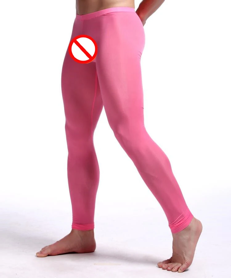 2022 New Man Sexy Nylon Transparent Long Johns/Lce Silk Pouch Sheer Leggings Bottoms/Gay Spandex Lounge Tights merino wool long underwear