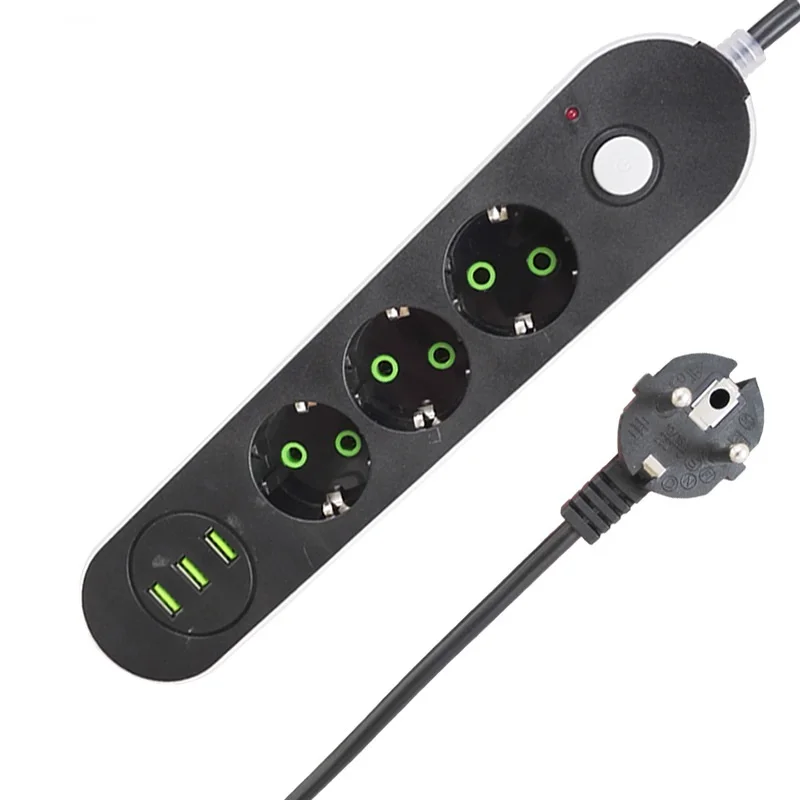 Цена Smart USB мощность полосы разъем EU FC Plug 3 розетки 3 порты и разъёмы USB зарядное устройство 1,8 м мощность шнур стены переходник для зарядного устрой...