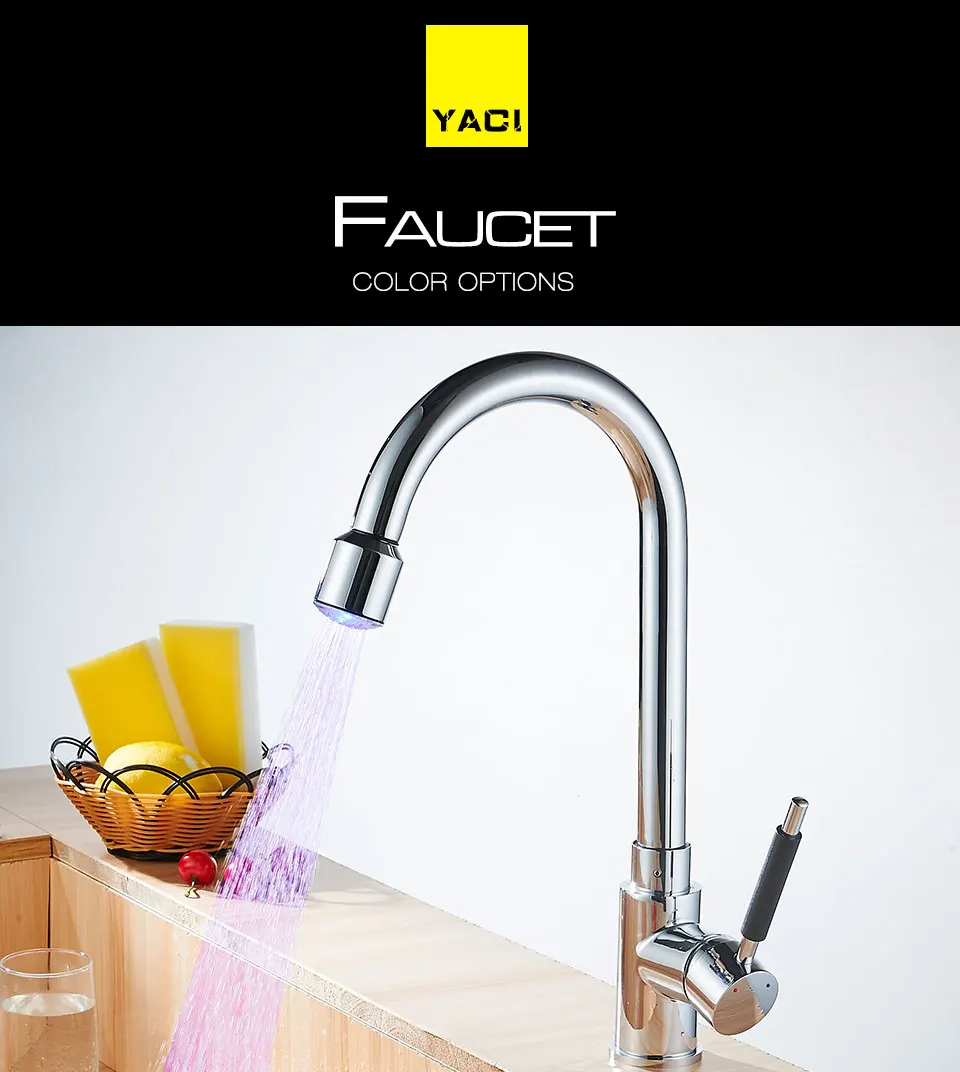 YACI хромированный пружинный кухонный кран 360 Поворотный ручной душ кухонный смеситель кран горячая холодная светодиодные краны