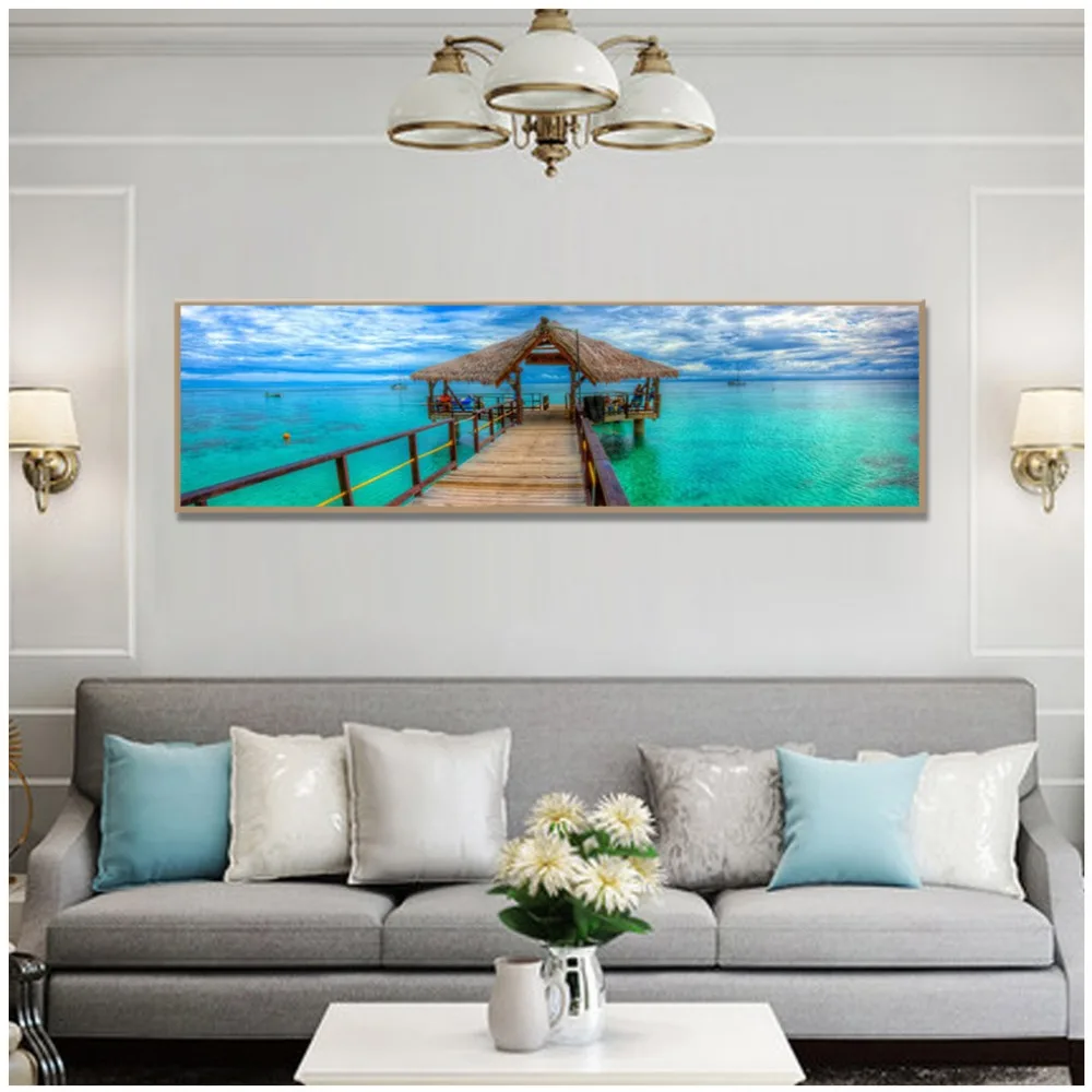 Плакат и печать современный синий морской пейзаж холст картины стены искусства для гостиной домашний декор длинная картина без рамы
