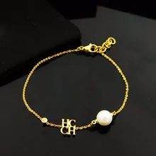 Классический стиль из нержавеющей стали золотого цвета буквы жемчужные браслеты браслет для женщин модные ювелирные изделия(DJ1216