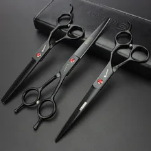 ФОТО hair salon professional 7 inch hairdressing scissors suit personality small red gem barber made thin scissors three sets