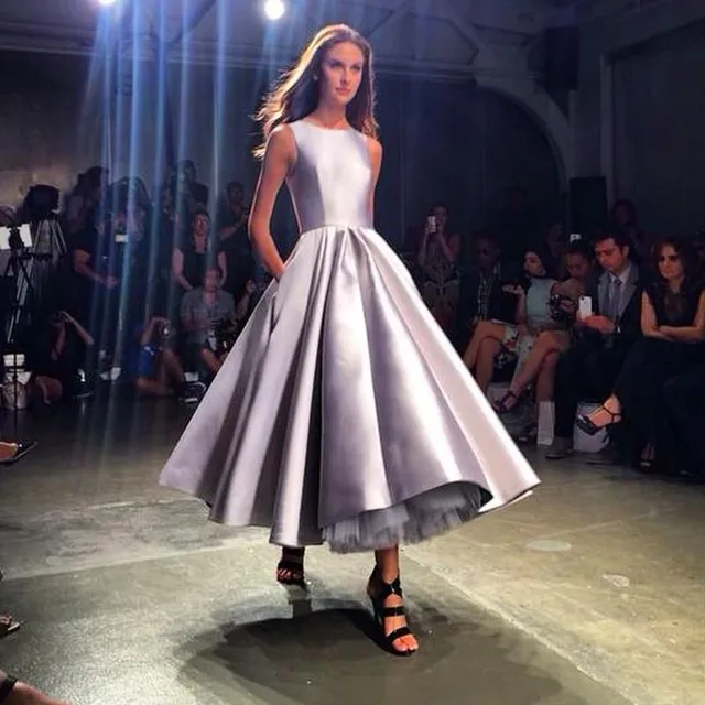 Silver Satin Tea Length Dresses