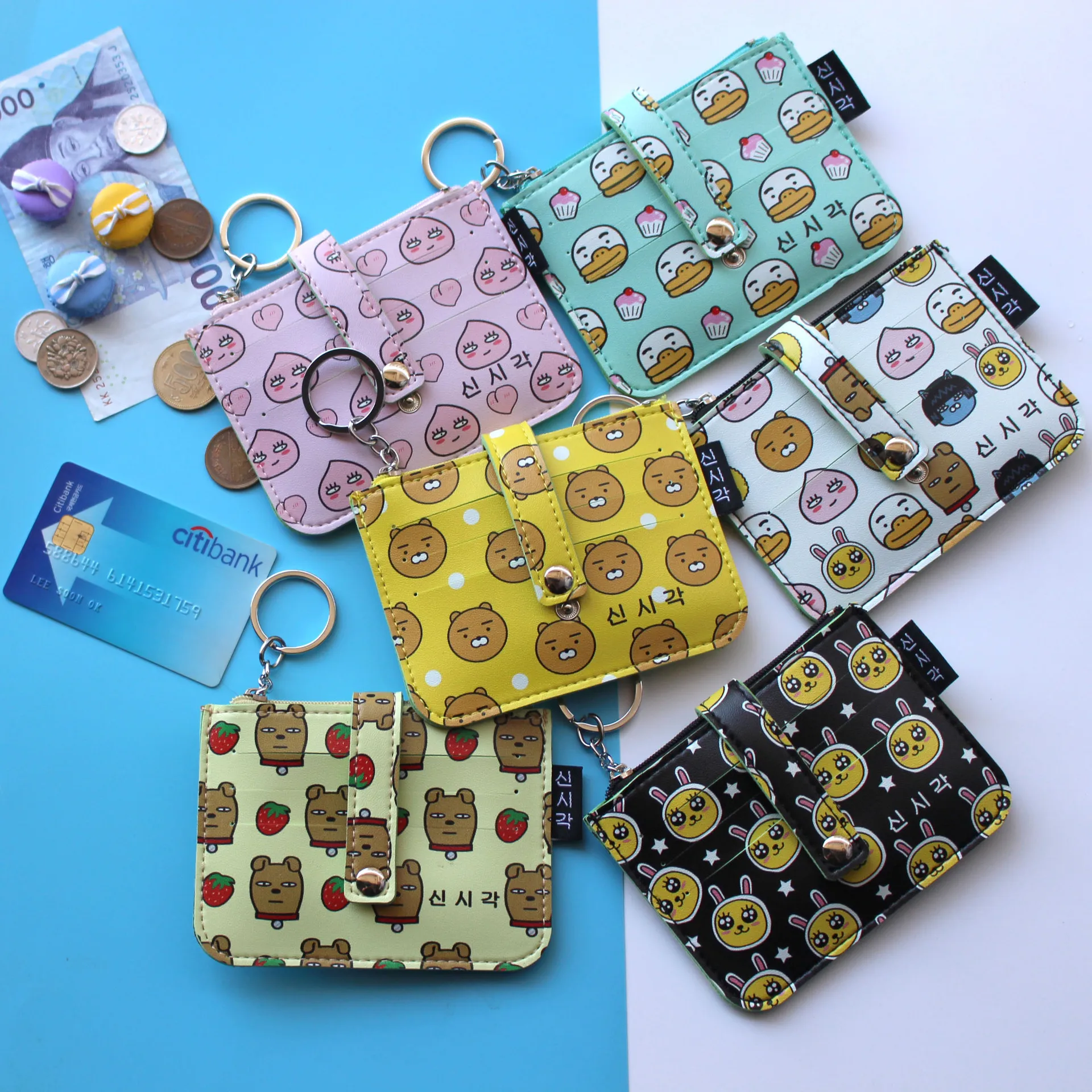 

Coloffice Korean version of the spot cartoons 6 Card Bear Peach students multi-function card bag coin purse Stationery holder