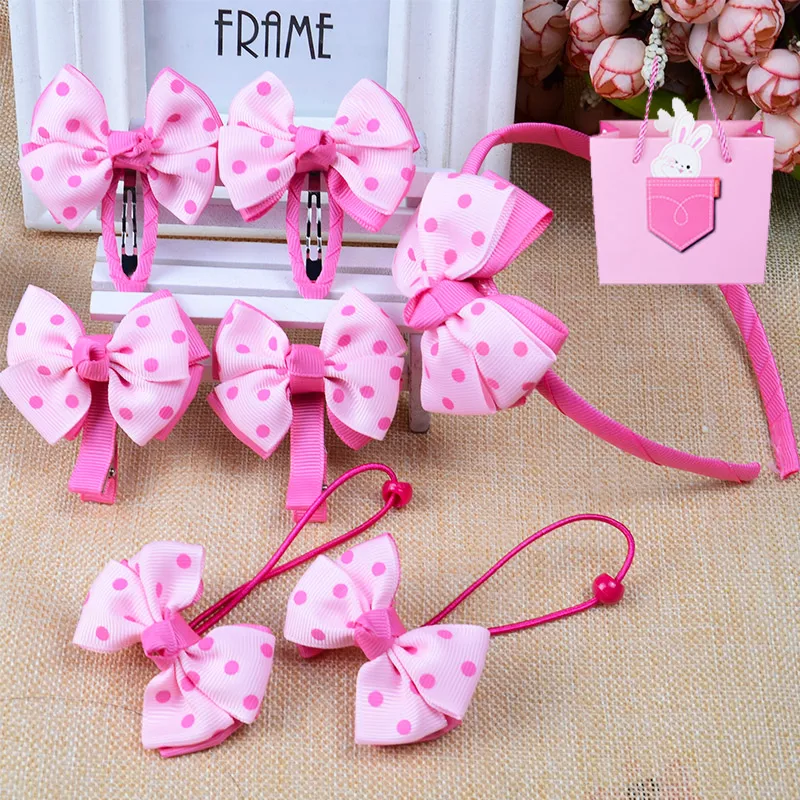 

7 pcs/set-Korean Children's Lovely Bow Knot Hairpin Girls 7 pcs of Hair Rope Hair Clip And Hair Band