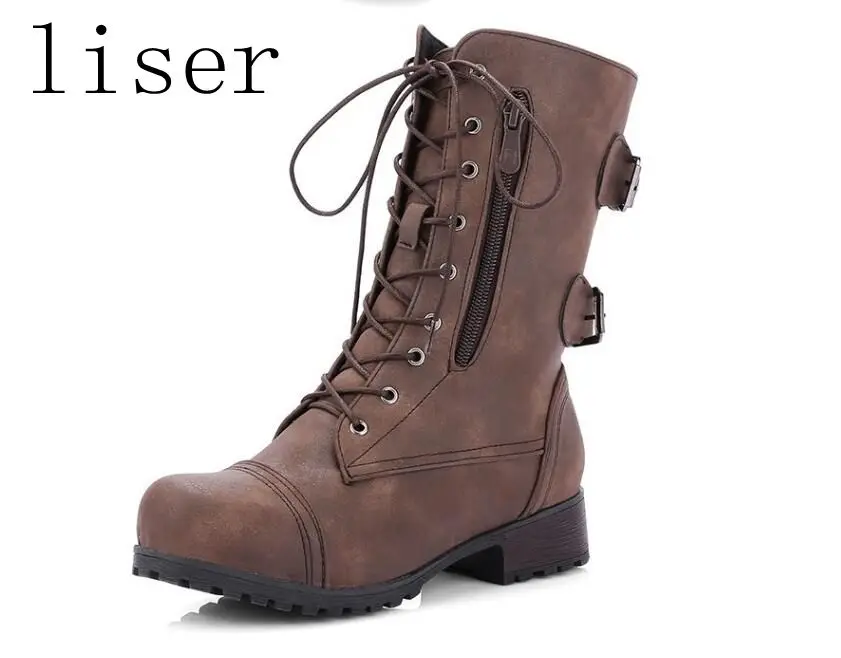 

Winter Martin Boots Ankle Platform Boots Women Military Boots Female Low Heeled Footwear Lace-Up Round Head Zipper Casual Shoes