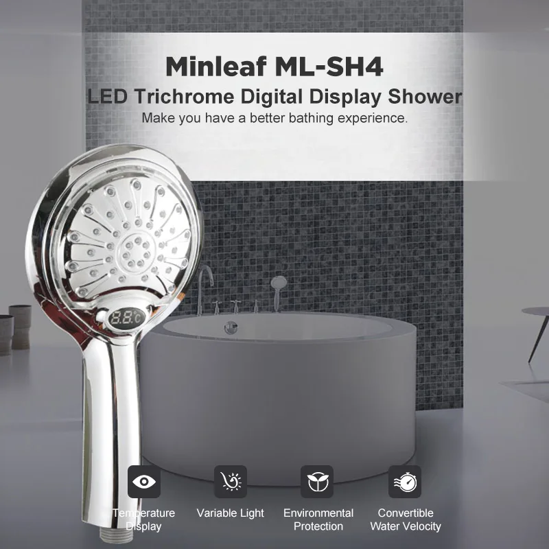 Indicador de Temperatura do Chuveiro Cabeça de Chuveiro de Controle de Temperatura Tricrômico Digital Cabeça Cachoeira Chuveiro Reforço Handheld Ml-sh4 Led 4 Cabeça de Chuveiro de Controle de Temperatura