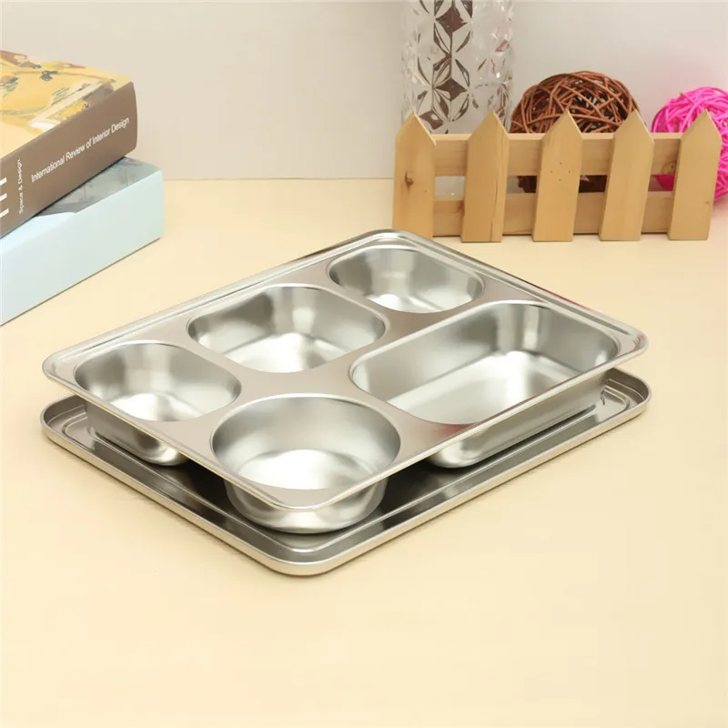 Eco Lunchbox Stainless Steel Divided Lunch Food Serving Bento Box Tray & Cover Restaurant