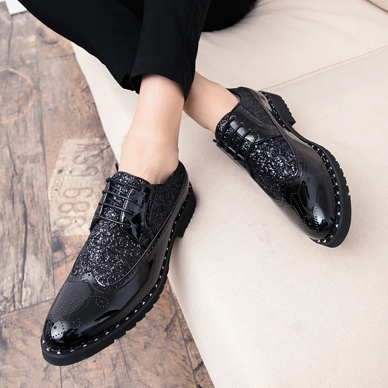 mens fashion shoes luxury brand rhinestones italian patent leather shiny wedding ballroom cool gold brogue oxford shoes for men (14)