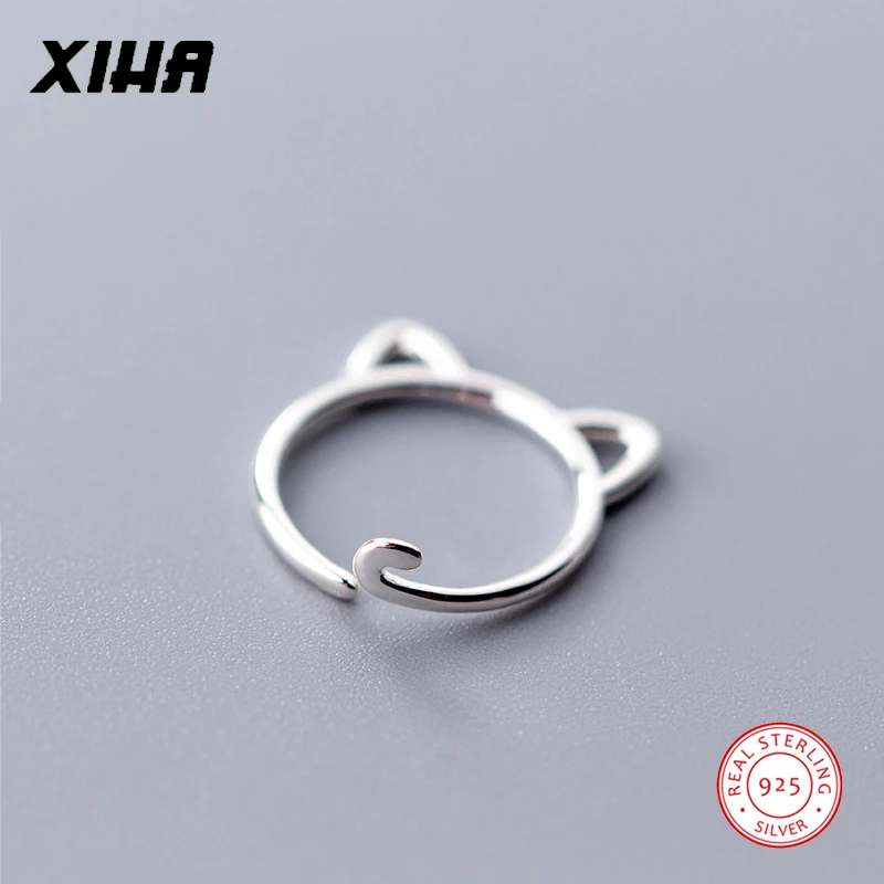 XIHA 925 пробы серебряные кольца для женщин Милые простые животные кошка кольцо Регулируемый серебро 925 ювелирные изделия Рождественский