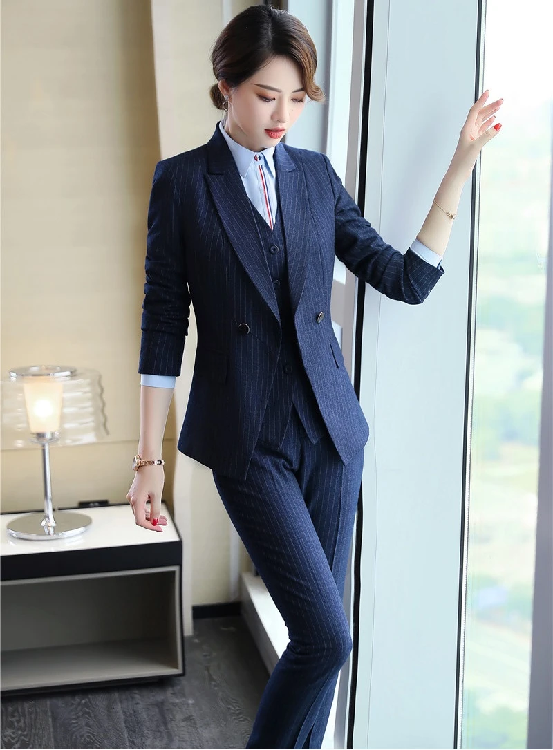 ladies navy striped trousers