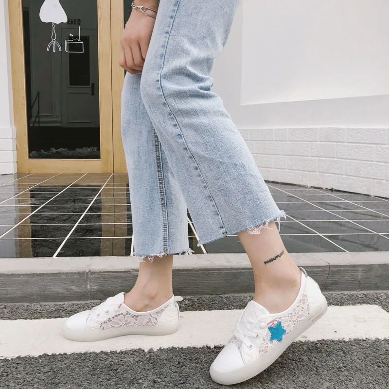 

Jookrrix 2018 Spring Fashion Brand Shoes Lady Casual White Shoes Women Sneaker Leisure Shoes Hollow Flats Cross-tied All Macth