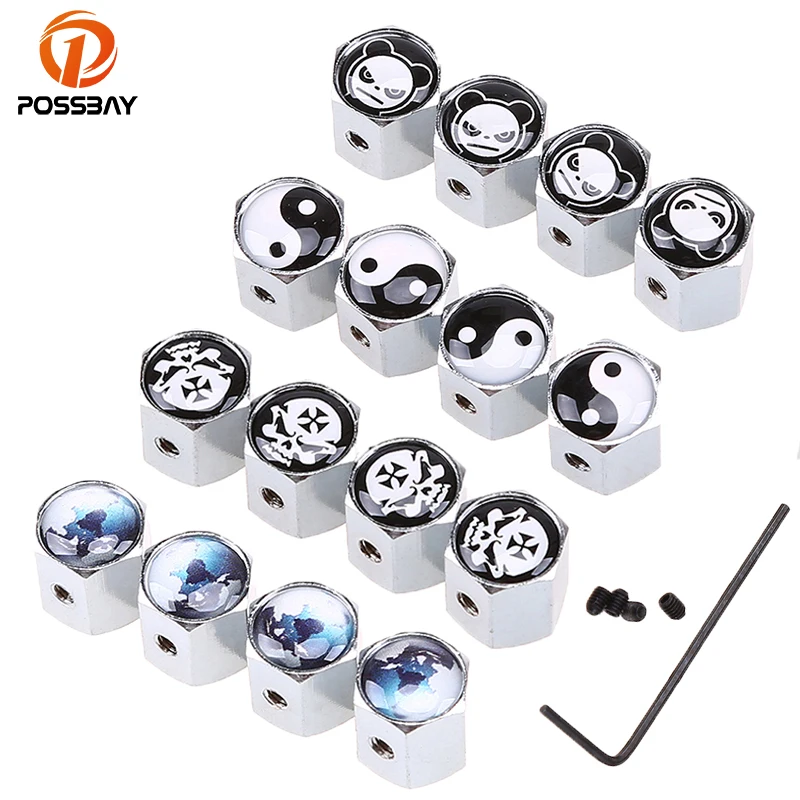 

POSSBAY Universal Silver Car Tyre Air Valve Cap Motorcycle Bike Tire Valve Caps Panda/Rose Logo Tire Accessories Anti-theft