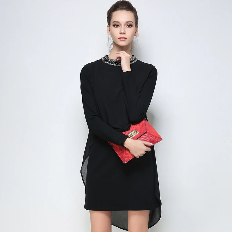2017 Autumn Winter Plus Size font b Women b font Dresses Bead Long Sleeves Elegant Casual