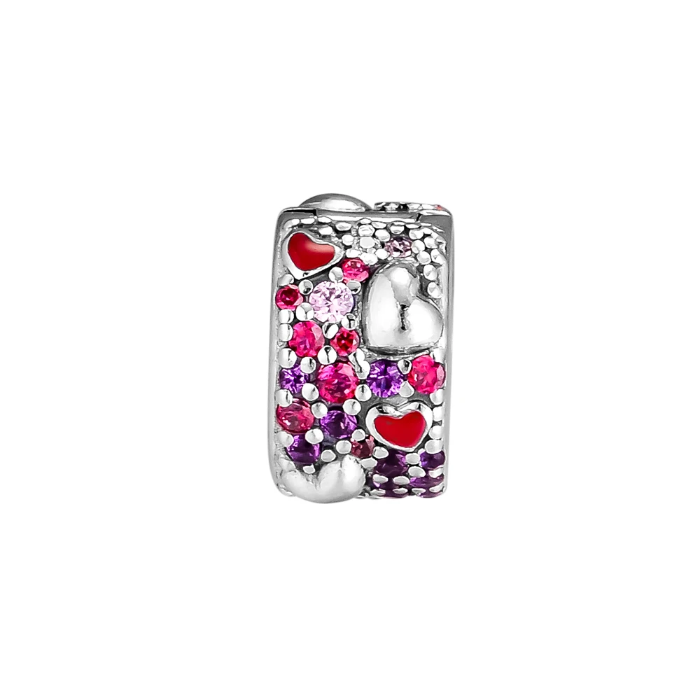 

Silver 925 Sterling Asymmetric Hearts of Love Clip Bead Charm for Women DIY Fits Bracelet Beads for Jewelry Making CL078