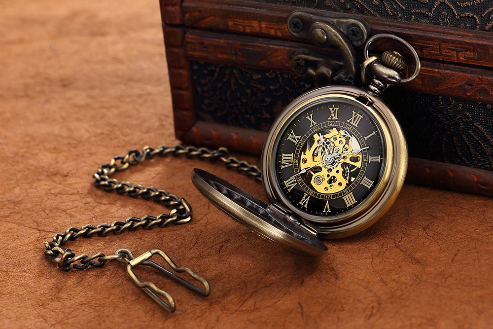 ORKINA Men and Women Clock with Chain Retro Bronze Case Intricate ORKINA Men and Women Clock with Chain Retro Bronze Case Intricate