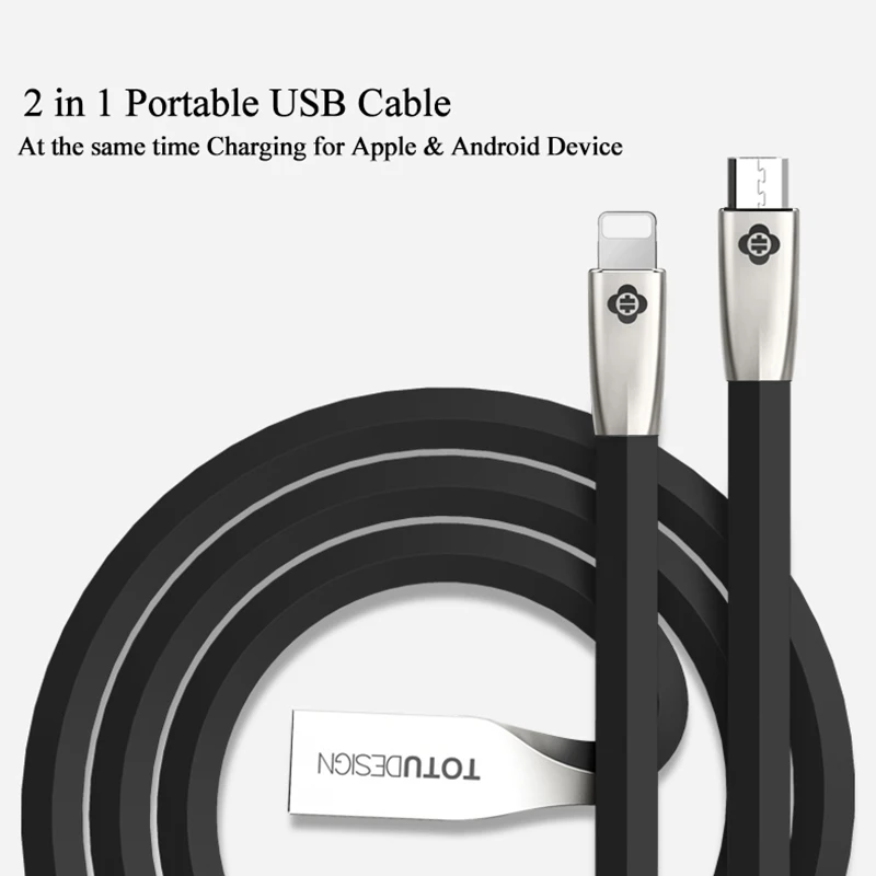 TOTU 2 в 1 USB кабель для iPhone Xs Max Xr X 8 7 кабель для быстрой зарядки Micro USB кабель для мобильного телефона кабель для передачи данных
