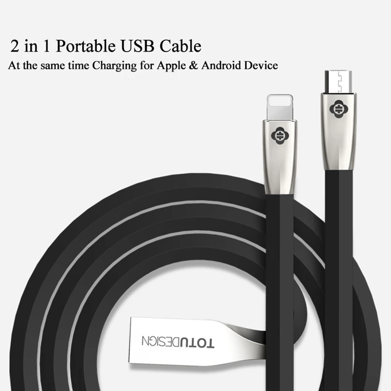 TOTU 2 в 1 USB кабель для iPhone Xs Max Xr X 8 7 быстрое зарядное устройство Micro мобильного