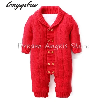 

Baby Rompers Winter Thick Climbing Clothes Newborn Boys Girls Warm Romper Knitted Sweater Solid doll collar coat