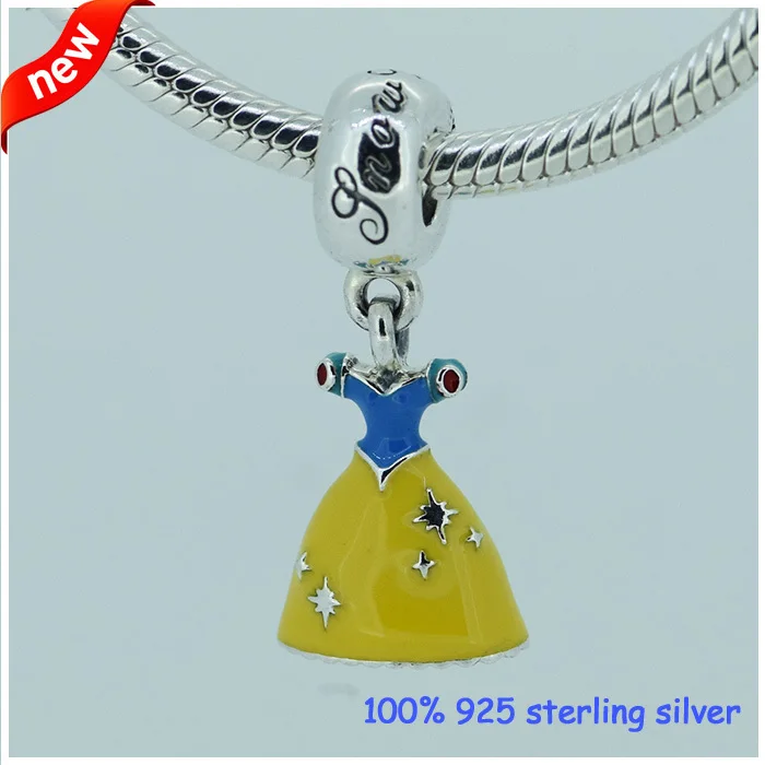 

Fits All Bracelets Snow White Dress Silver Charms With Blue Enamel 100% 925 Sterling Silver Beads DIY Jewelry Wholesale 09141