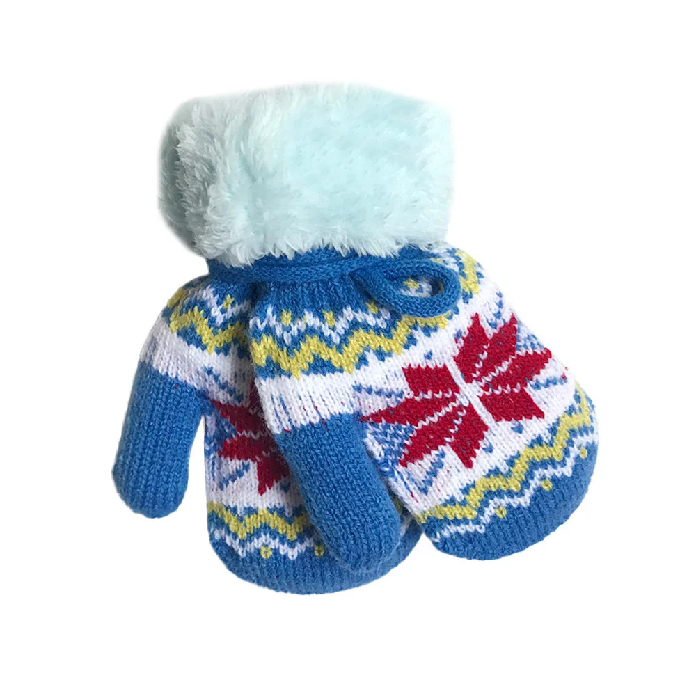 Брендовые новые модные перчатки детские зимние хлопковые милые теплые зимние перчатки для новорожденных девочек и мальчиков - Цвет: Синий