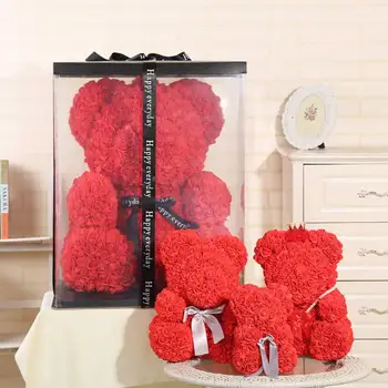 

Valentines Romantic Gift Box PE Rose Bear Artificial Rose Decoration Cartoon Girlfriend Mother Kids Gift Bear Dolls Party Decor