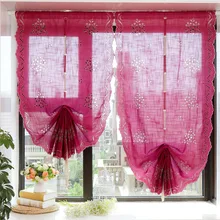 Розовый, красный хлопок, лен, полые вышитые вишневые цветы, готовая занавеска, домашний декоративный, регулируемый по высоте Римский занавес