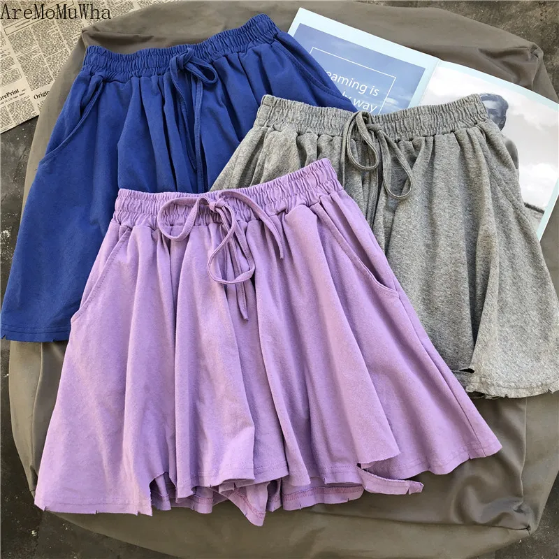 

AreMoMuWha Big Swing Skirt Trousers Female Summer Korean Version of The Wild Thin High Waist Wide Leg Torn Edge Casual Shorts984