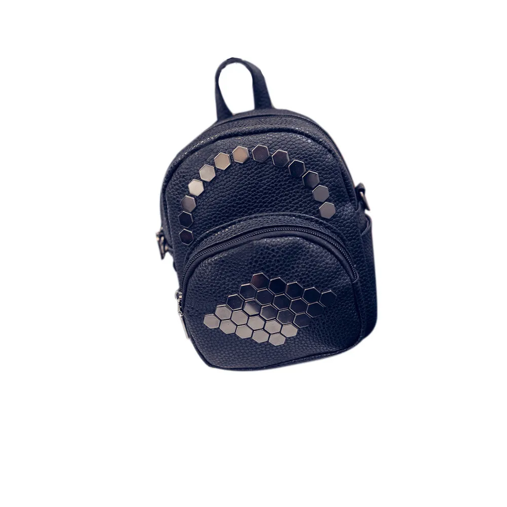 

Women's Hexagon Studs Solid Color Simple Bag Leather Hexagonal Rivets Solid Color Simple BagsTravel Bags Backpack Black H30418