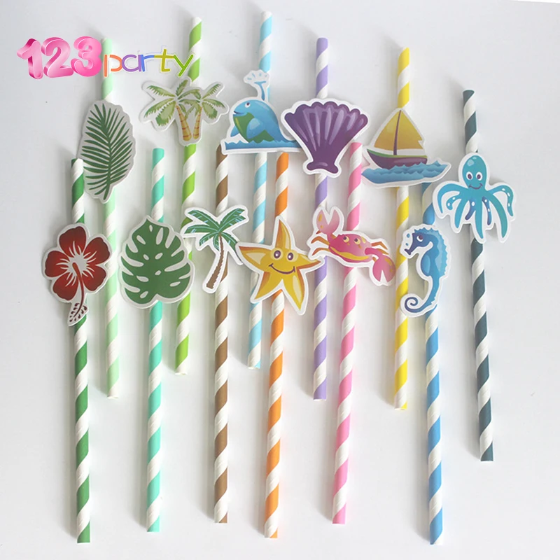 

Party supplies 10pcs Seaworld Marine Animals theme series straws party decoration biodegradable paper straw tube eco friendly
