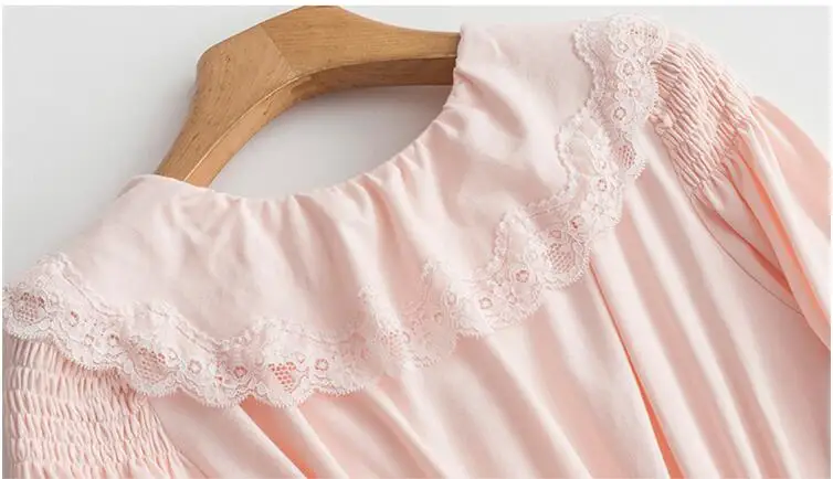Новинка, осенняя Женская длинная винтажная Пижама, розовая и белая ночная рубашка, кружевное Королевское ночное белье, ночная рубашка принцессы