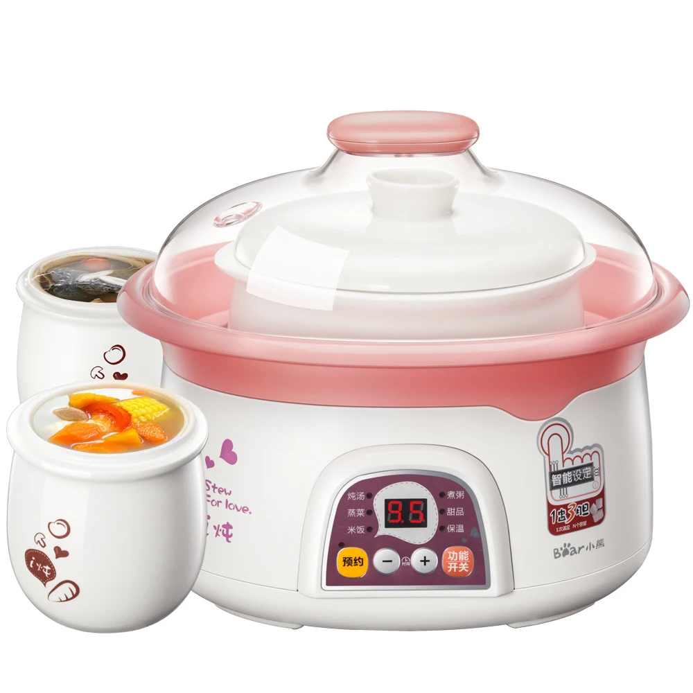 

Bear DDZ-106 Electric Slow Cooker Waterproof Stewing Pot Ceramics High Capacity Fully Automatic Stew Soup Porridge Pot Pink