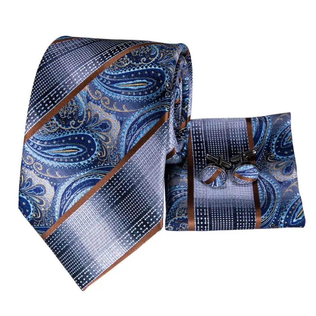 Hi Tie роскошный Шелковый мужской модный синий галстук Пейсли набор носовых