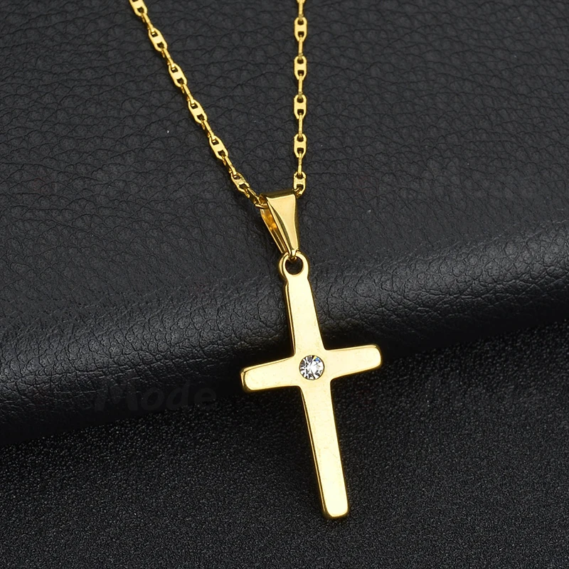 ELSEMODE простые Стразы Подвеска в виде креста с Иисусом ожерелья из нержавеющей стали христианские женские ювелирные изделия рождественские подарки для влюбленных