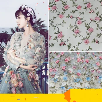 

Printed Chiffon Stereo Applique Embroidery Lace Eugen Yarn Fabric Cloth 180g/m