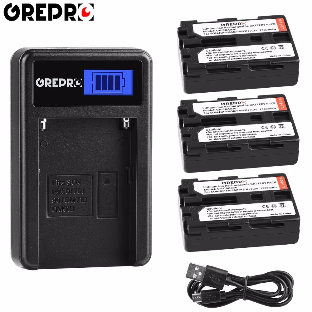 

3pcs NP-FM50 Battery NPFM50 FM50 Camera Li-ion Battery+LCD Charger for Sony Alpha A100 DSLR-A100 A100K CCD-TRV408 DCR-PC105 S85