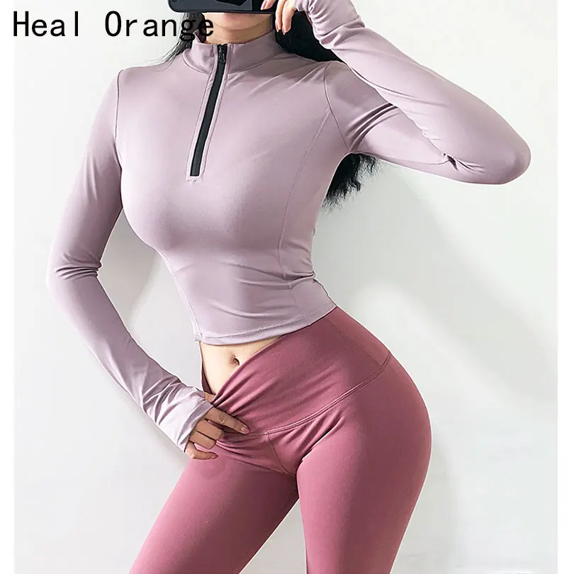 Blusa de Manga Curta para Academia Heal Camisa Laranja Esportiva Feminina Yoga