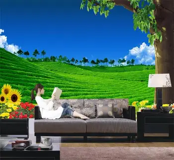 

3d room photo wallpaper custom mural non-woven wall sticker Green Rural pastoral painting TV background wall 3d wallpaper