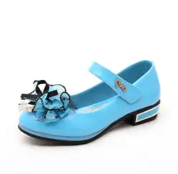 Детская обувь большие цветы Обувь для девочек кожа Обувь на низком каблуке Маленькая принцесса Обуви для танцев Демисезонный модель для