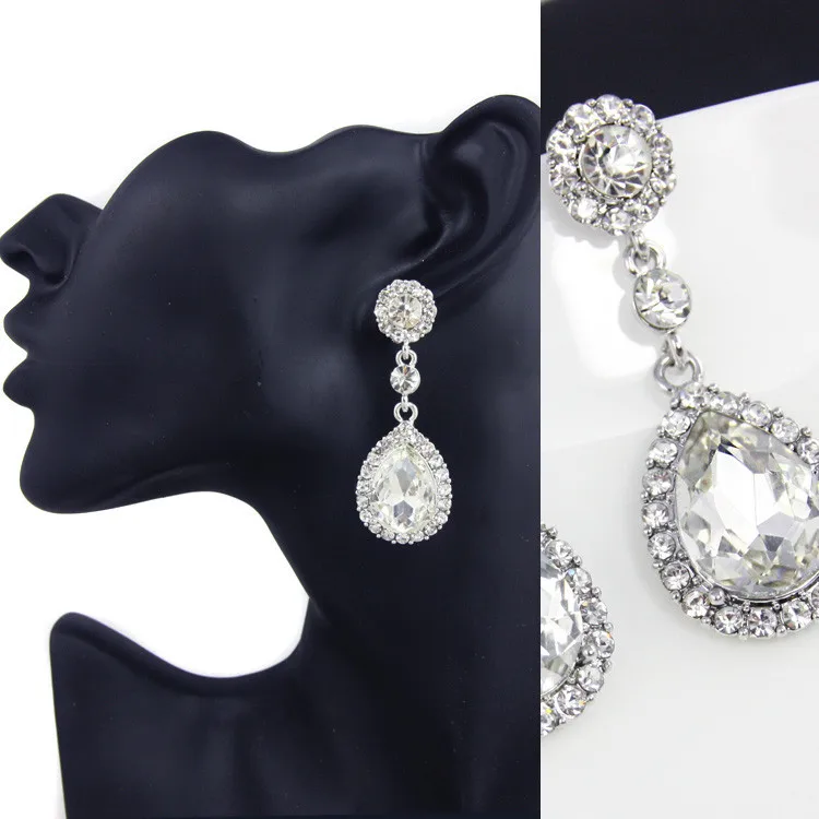 Игристые кристалл серьги для женщин свадебные серьги мода ювелирных изделий слезинка серебро серьги с камнями ers-g53