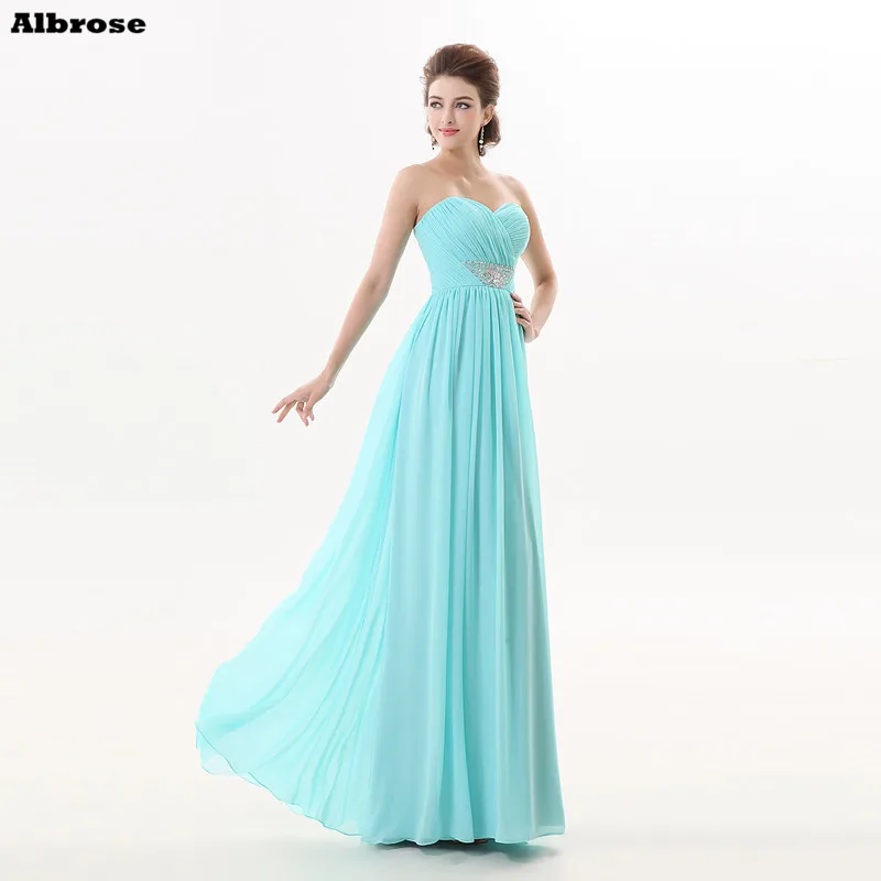 Sky Blue Beach Bridesmaid Dresses Pleat Chiffon Bridesmaid Dress Long Sweetheart Beaded Formal