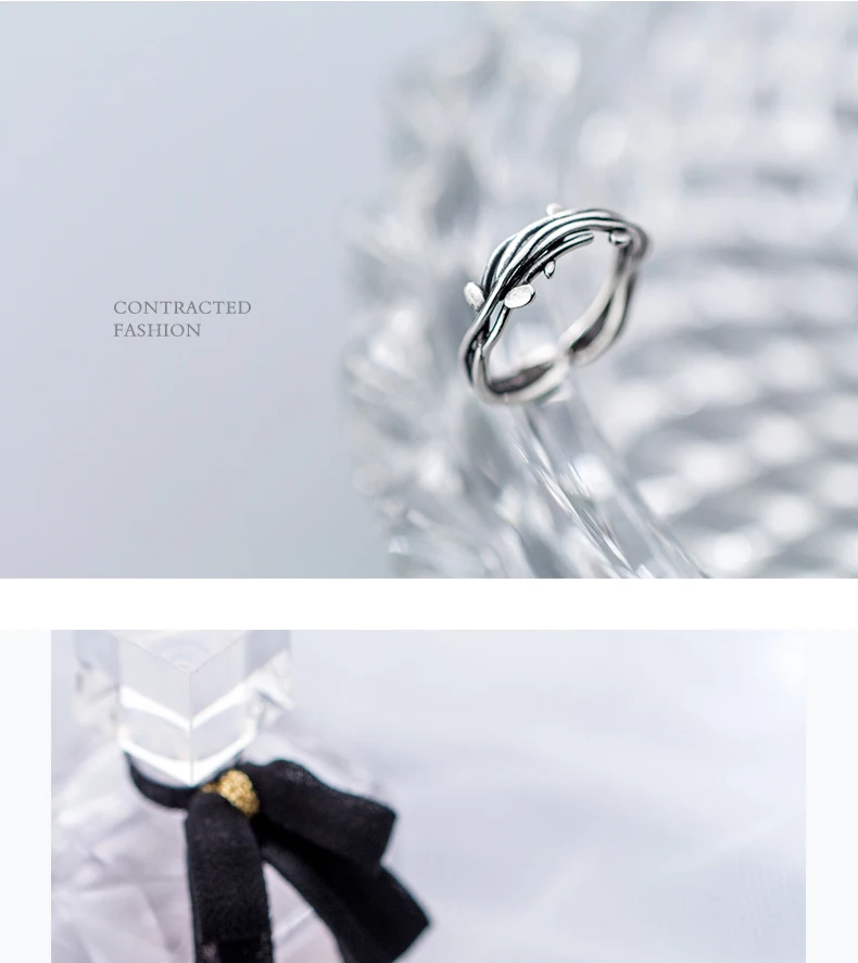 MloveAcc 925 пробы Серебряный Винтажный стиль ветви дерева открытие кольцо для женщин Мода стерлингового серебра-ювелирные изделия