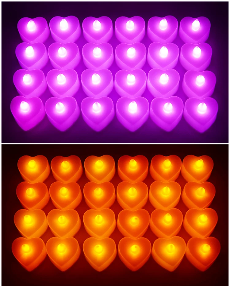24 шт. в форме сердца/любви, электронные свечи, имитация свечей, беспламенные мигающие чайные ОГНИ, украшение для свадебной вечеринки