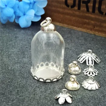 

20sets 25x18mm glass tube with silver color base with 8mm cap set no filler glass bottle vial pendant glass necklace charm
