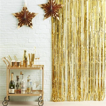 

1*2m Rose Gold Silver Metallic Foil Tinsel Fringe Rain Curtain Birthday Party Wedding Dec Backdrop Photo Props Party Decoration