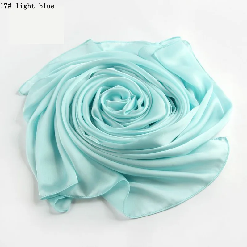 17 light blue ZFQHJJ 180x90 см, женский шелковый шарф, шаль, женские шарфы из чистого шелка, шарфы размера плюс, длинные пляжные шали, мусульманский хиджаб, шарф - Цвет: 17 light blue